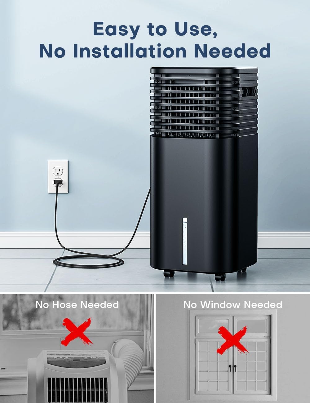 Windowless Portable Air Conditioners with 4Modes & 3Speeds, 15H Timer for Smart Auto-off, 2Gal Tank for 20H Cooling, Evaporative Air Cooler 17FT Remote, 120° Swing Swamp Cooler No Hose Needed