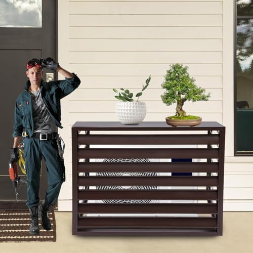 Outdoor Air Conditioner Cover For Heat Pump, Air Conditioner Protection Cover Aluminium To Hide Outdoor Air Conditioner Unit Flower Stand Louvered Fireproof(110*80*60cm)