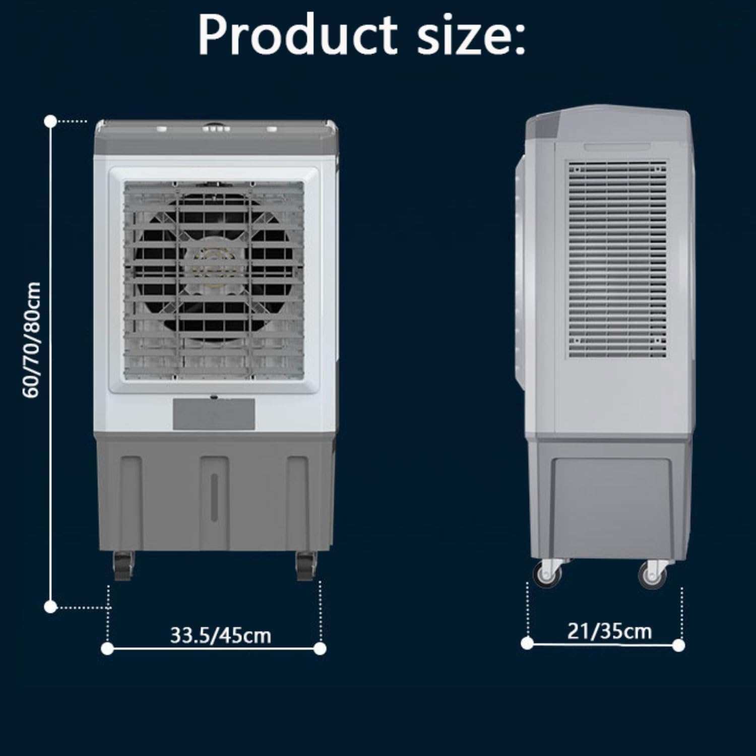 Portable Air Conditioner Cooling Fan with 3 Modes, 8M/S Wind, 1-12H Timer, 4 Ice Boxes, Large Water Tank for Home Bedroom Office, No Hose Needed(60cm)