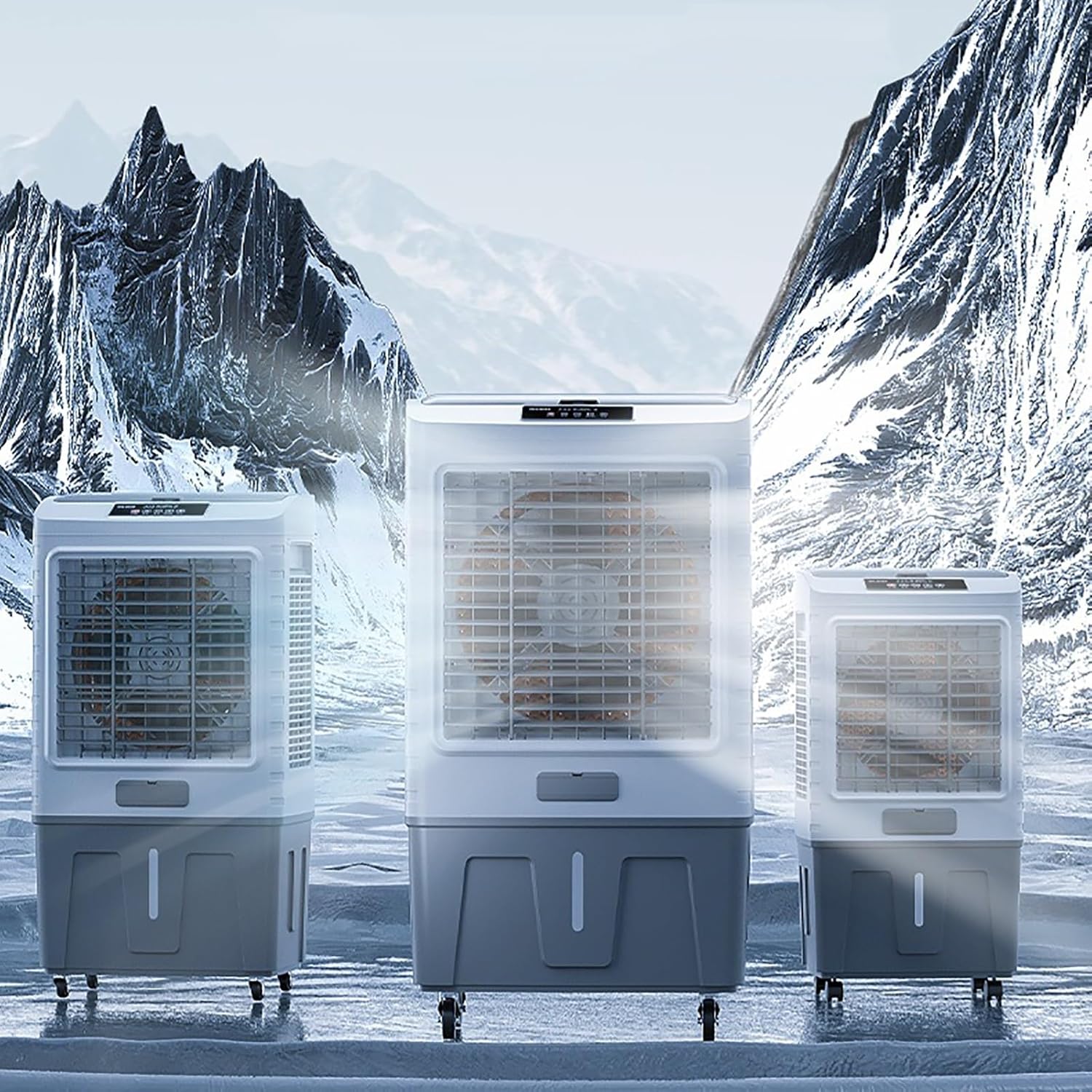 Powerful Swamp Cooler, Portable Air Conditioners, Indoor Evaporative Air Cooler, Swing Mode, Remote Included, 4 Caster Wheels