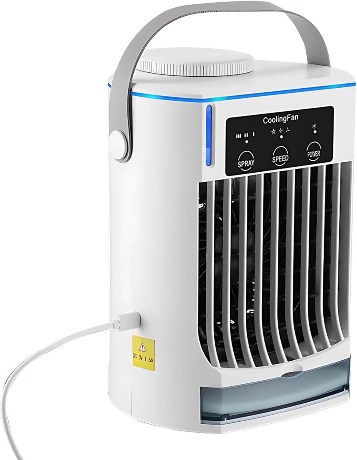 Portable Desk Air Conditioner, Usb Quiet 3-Speed Fan Plug-In, 16.91 Oz/500 Ml Water Tank, Mist & Speed Adjustable, Type-C Charging, For Dorm Office Bedroom
