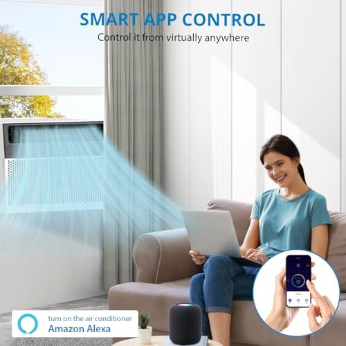 8000BTU Window Air Conditioner with Remote and Wifi, U-Shaped, with Washable Filter, Cools up to 370 sq. ft., Washable Filter, Ultra-Quiet Energy-Efficient Cooling, White