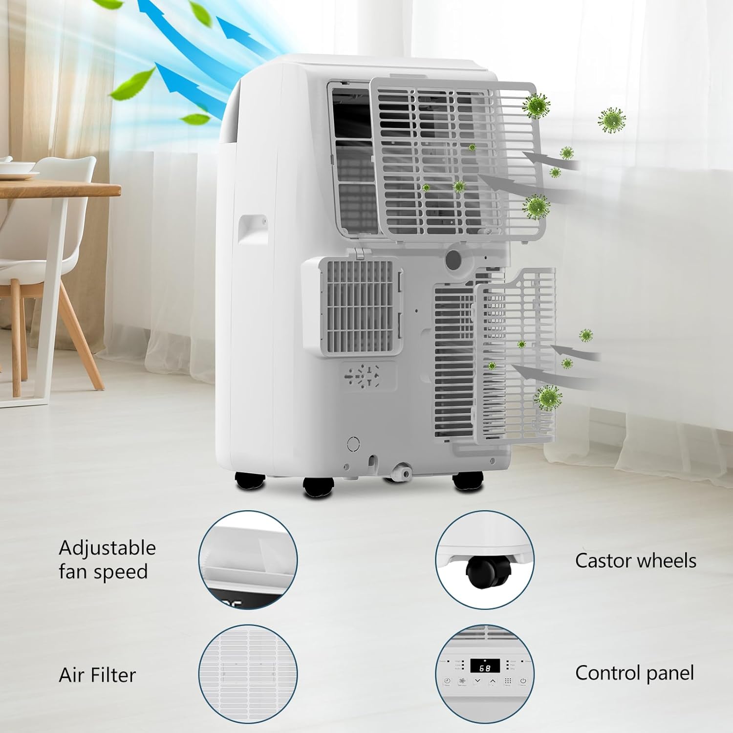 10000BTU Portable Air Conditioners, Cooling, Dehumidifier and Fan Modes 3-In-1 Air Conditioner, Portable AC with Window Kits, Exhaust Hose, 24h Timer, Cooling Up to 450 Sq.Ft