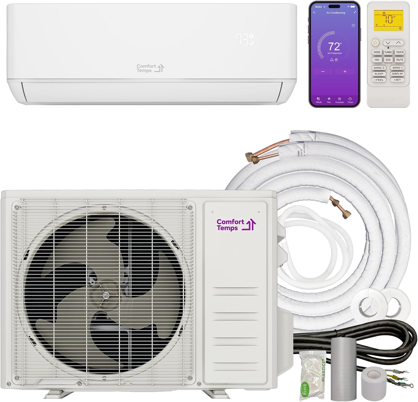 Ultra-Efficient 24000 BTU/220V Mini Split – 23 SEER for Lower Energy Bills– Pre-Charged, Ductless, Quiet & Comfortable Mini Split AC/Heating System|WiFi & Easy Install Kit |Pro Series by Comfort Temps