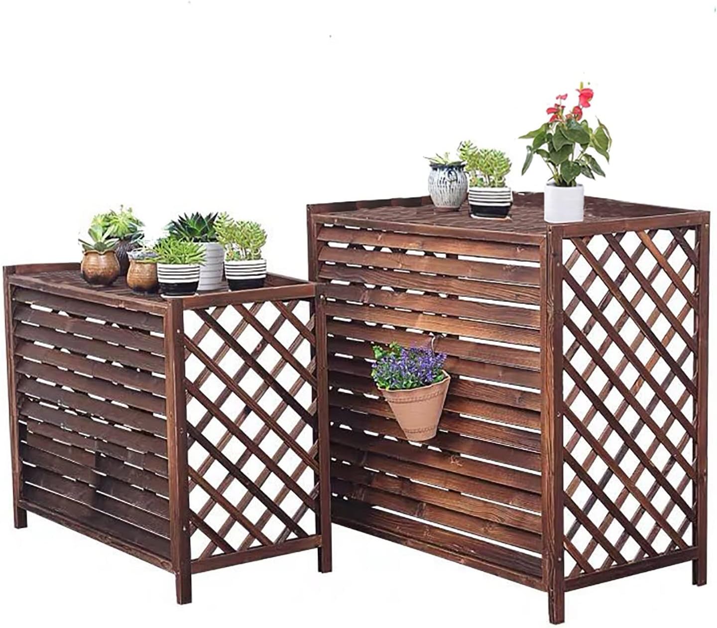Cover for Outdoor Wooden Air Conditioner Cover for Outside Units,Air Conditioner Fence Screen,Solid Wood Flower Rack, Condenser Protective Cover Prevents Foliage Wee,Shutters Conditioning Cover