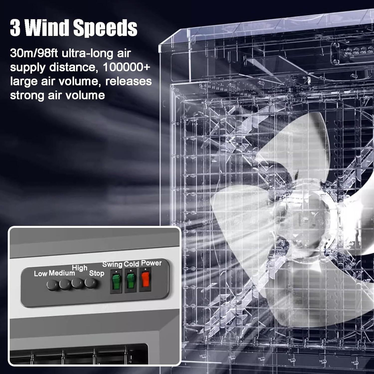 Portable Evaporative Air Cooler, Swamp Cooler Air Conditioner with 4 Ice Packs and 3 Speeds, Portable Ac for Outdoor, Office, Home