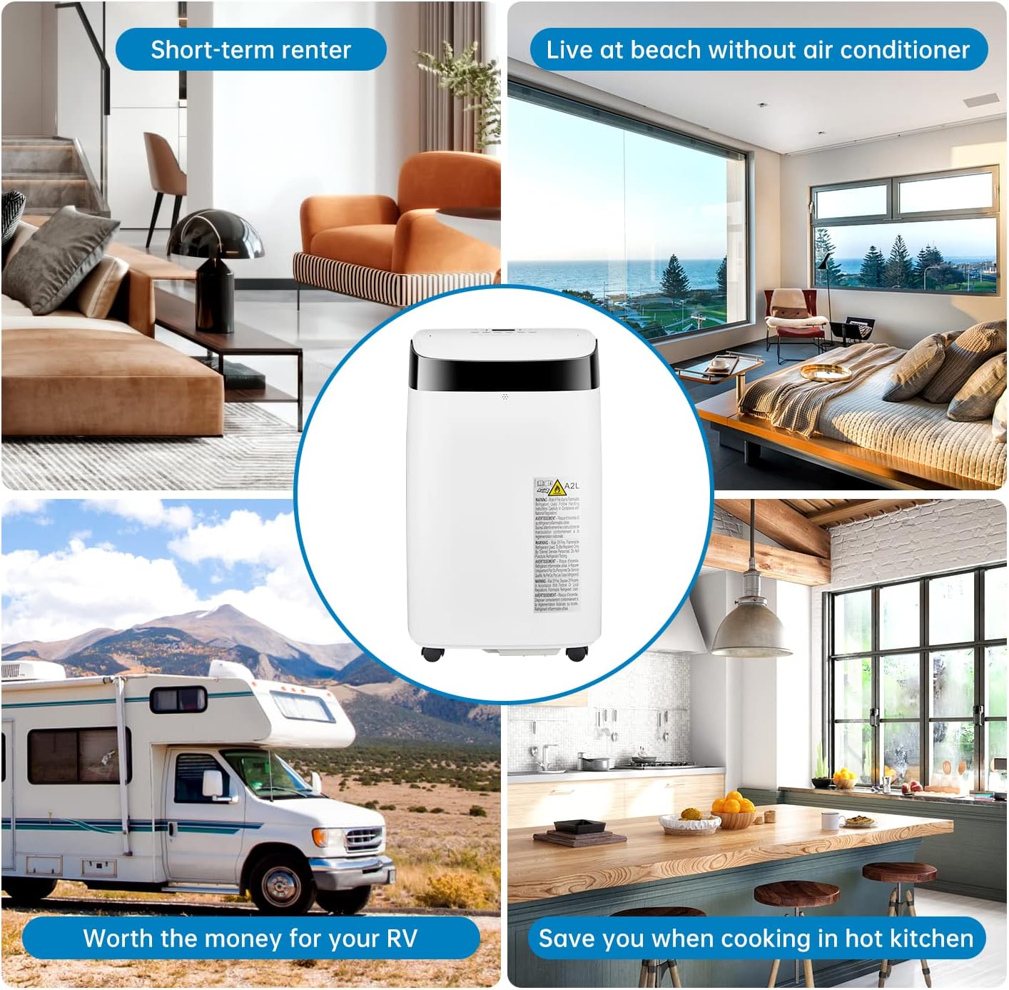 Portable Air Conditioner 10000 BTU ASHRAE / 6000 BTU SACC, 3-in-1 AC Unit with Dehumidifier & Fan, Sleep Mode, Auto Swing, 64-90℉ Temp Control, Quiet Operation for Room, Easy Installation