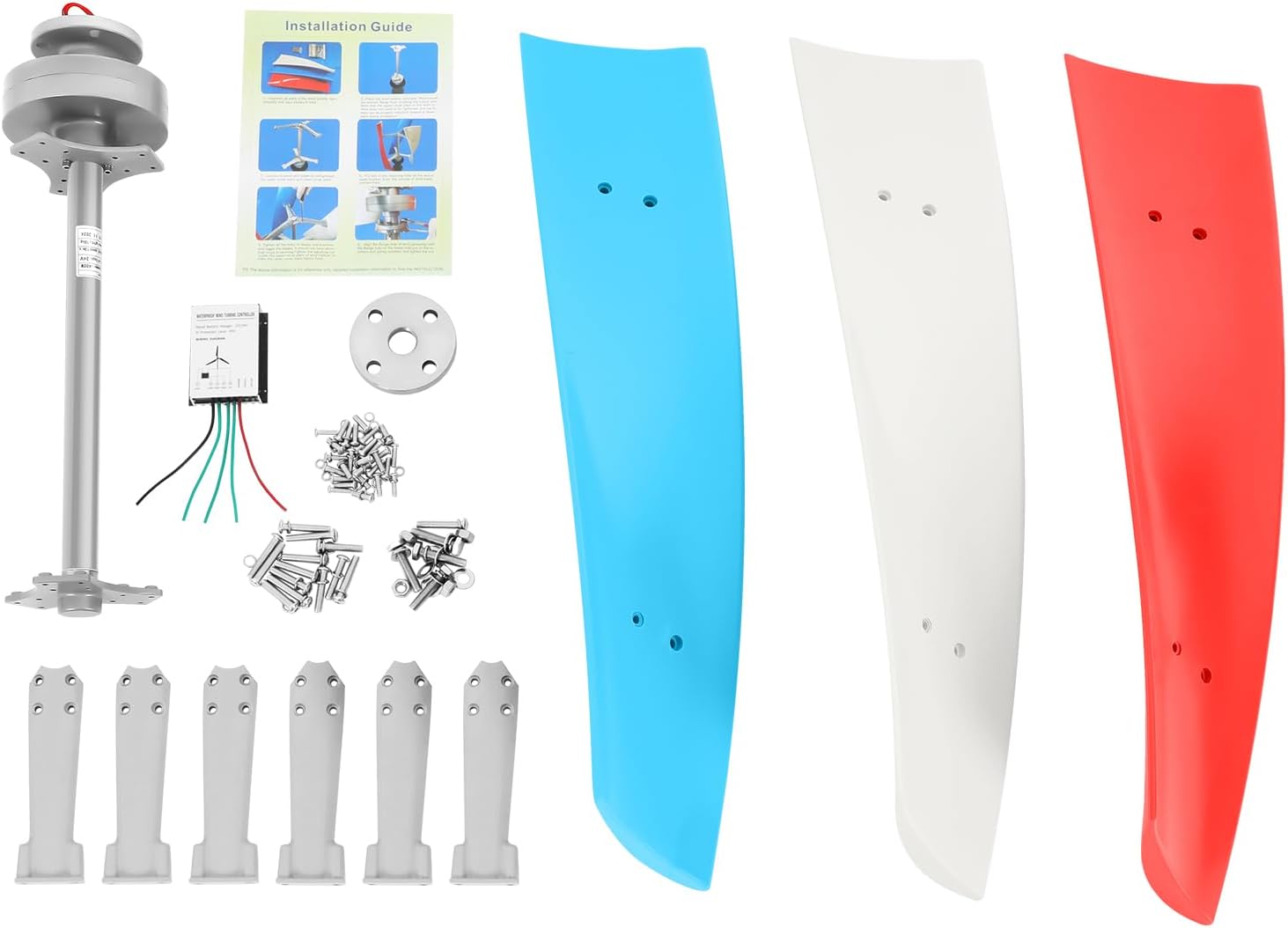 3-Blade Wind Turbine Generator, Vertical Wind Turbine Generator Automatic Home Windmill Kit with Controller, 300RPM Home Wind Turbine System Wind Power Equipment for Boats, Gazebos, Chalets