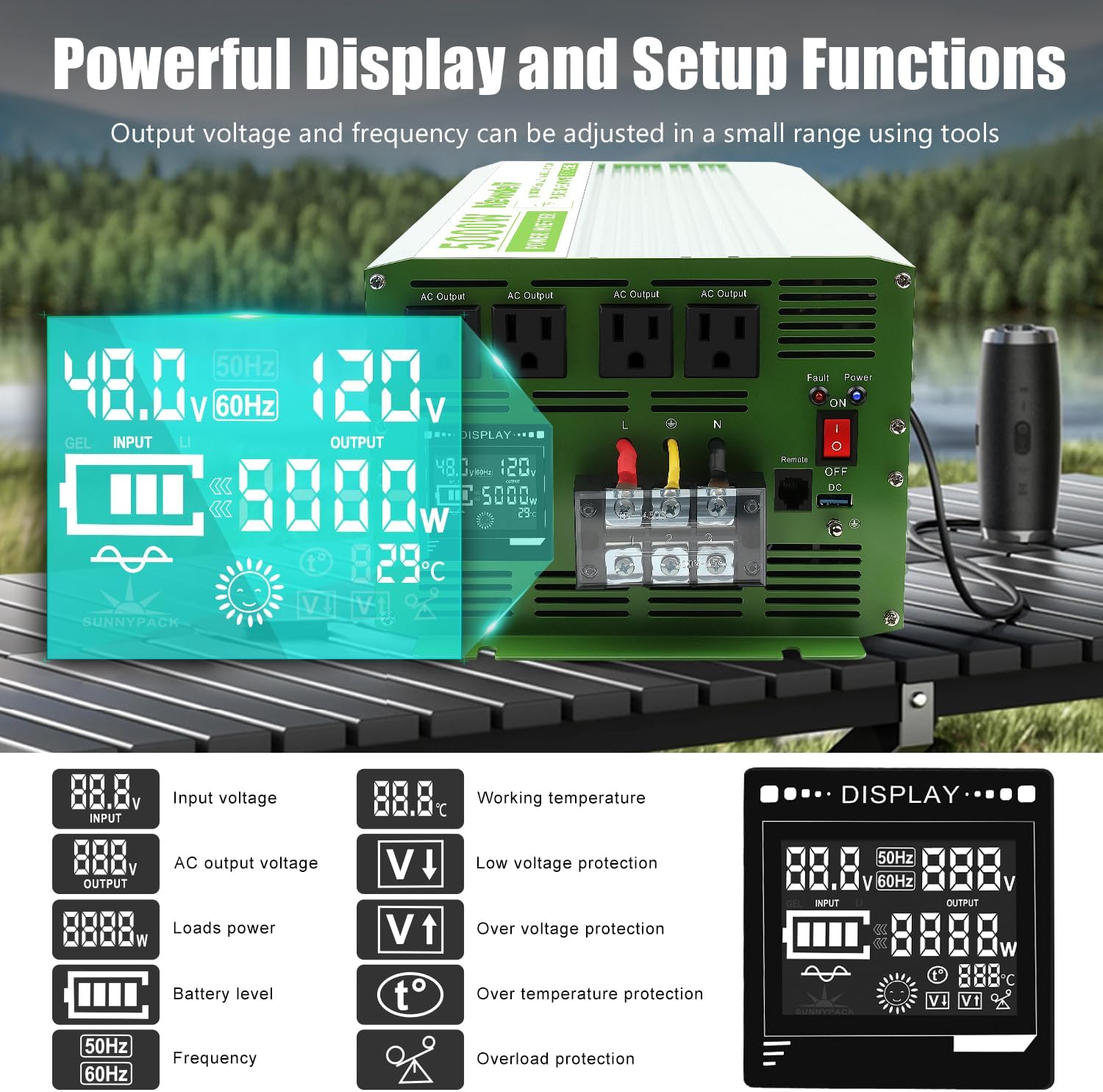 Newdeli 5000 Watt Pure Sine Wave Power Inverter 48V DC to 110/120V AC Converter with 4 AC Outlets, 3.4A USB, LCD Display, Remote Controller for Vehicle, Solar, Heavy Duty, RV, Truck, Off Grid, Camping