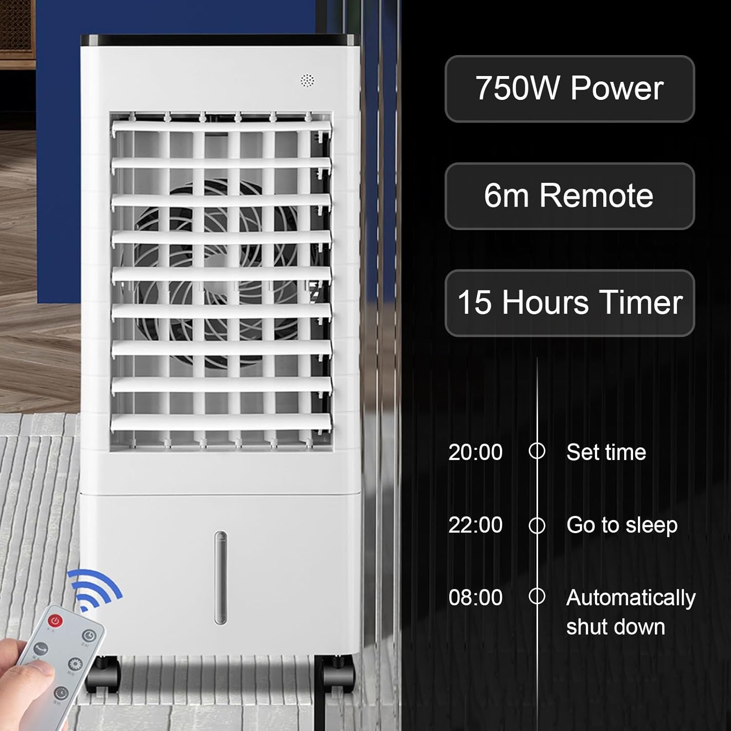 Evaporative Air Cooler, 1.5 Gal Tank, 3-in-1 Windowless Portable Air Conditioner with Remote, Quiet Swamp Cooler, 6 Ice Packs, 15 Hour Timer, Ideal for Home, Office, Bedroom, Kitchen