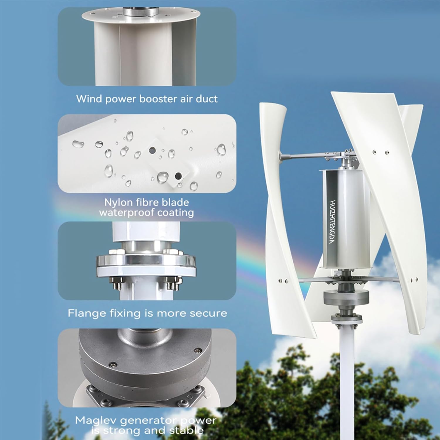 24v, 16000W Noiseless Home Garden Vertical Wind Turbine Generator Kit, 12V-220V Small Maglev Three Phase AC Vertical Wind Turbine with MPPT Controller