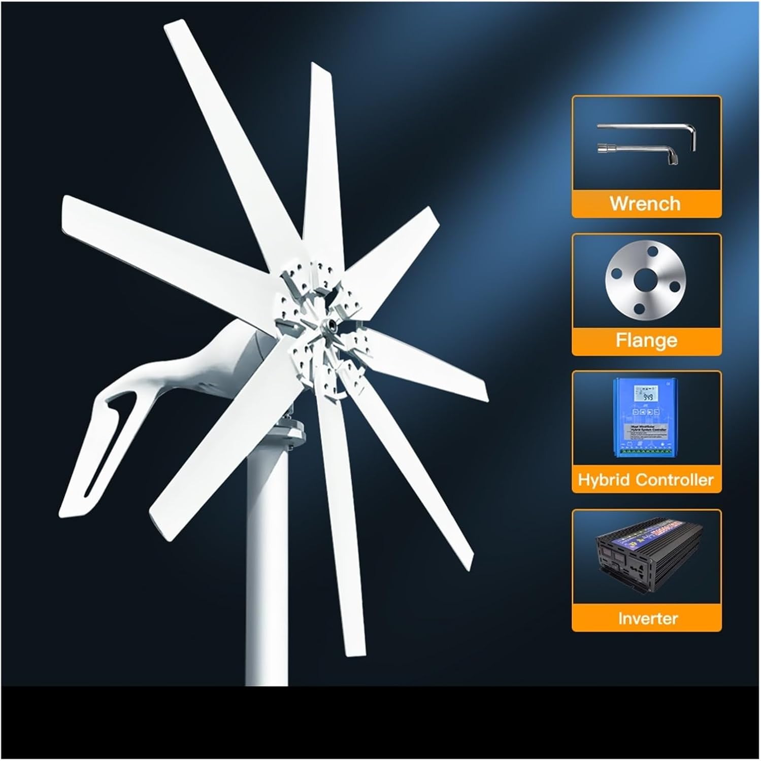 1000W Wind Turbine Generator Kit Horizontal Turbine 12V/24V/48V Low Noise Household with 7 Blades Industrial Energy(Off Grid System,48V_1000W)