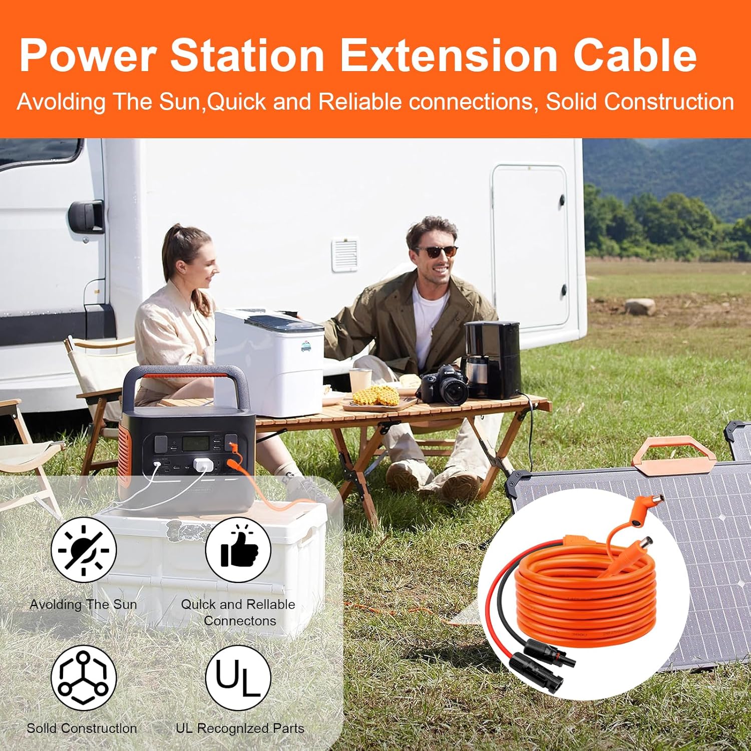 10AWG 30FT Solar to XT60i Extension Cable + 25FT Solar Panel Connectors to DC 8mm Adapter Cable