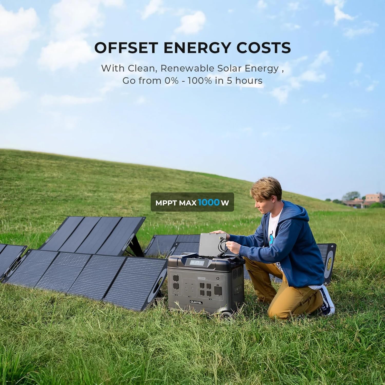 OUKITEL 5120Wh Power Station with 2x500W Solar Panels (2025 NEW), P5000 Pro Large Capacity Solar Generator, 5x3600W AC Output (6000W Peak), 1800W Fast Charging, 1000W MPPT Solar for Home Backup, RV