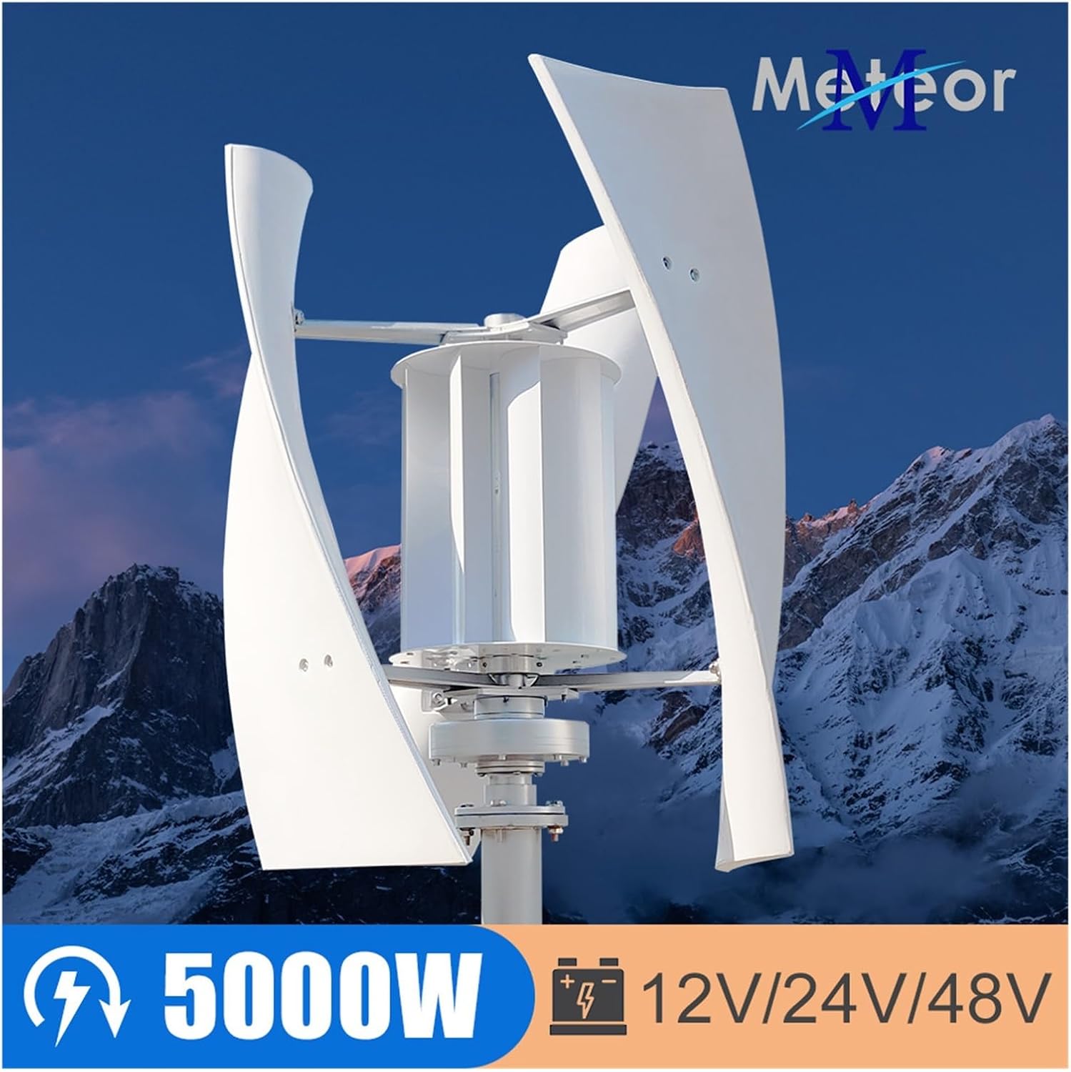 5000W Windmill Vertical Axis Residential Wind Turbine 24V 48V Wind Power Generator Electric Generator with MPPT Charger Industrial Energy(with Hybrid Charger,24V)