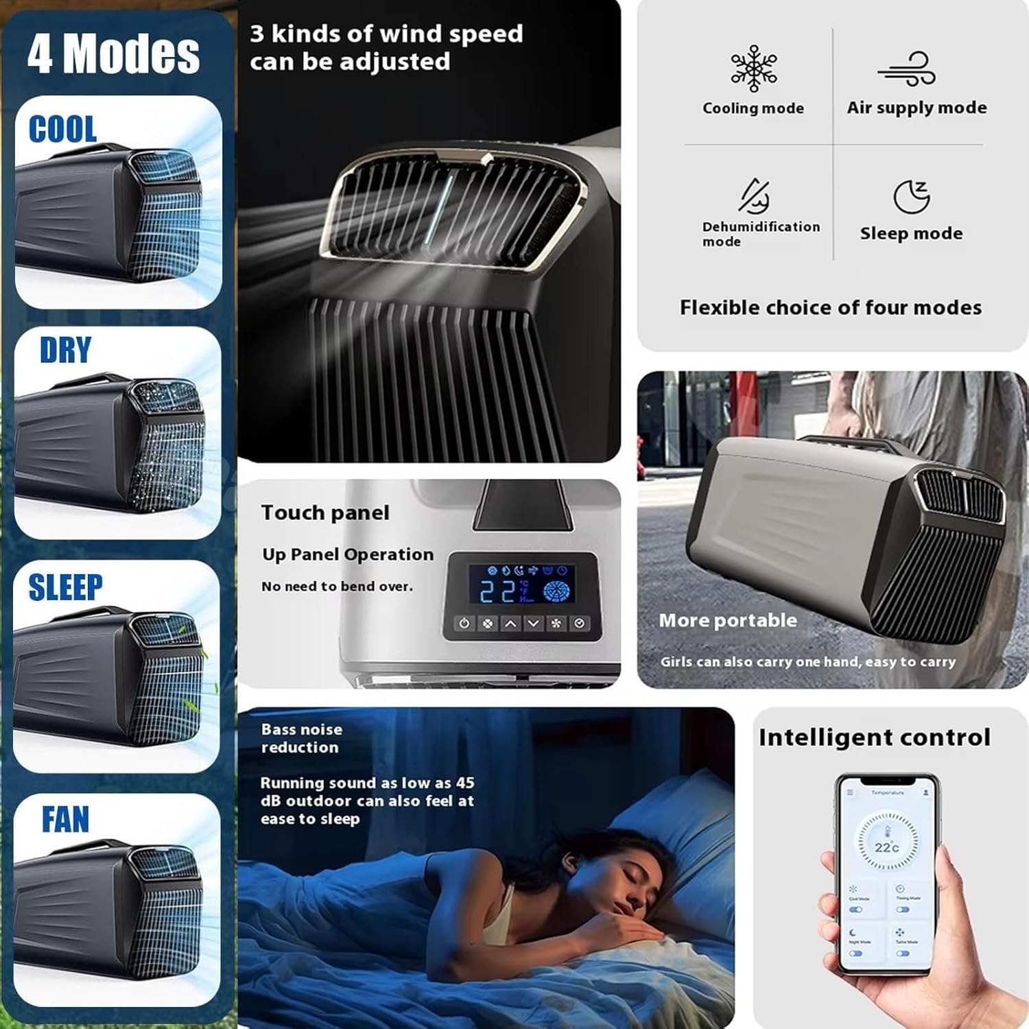 Portable Air Conditioners,Mobile Air Conditioners,Camping Air Conditioner,4-In-1 Air Cooler&Heater-Remote,3 Speeds & Lightweight, Low Noise-For Camping Outdoor,Rv,Truck,Office,Bedroom ,Green