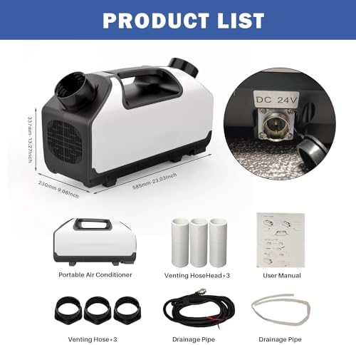 DC 24v Tent Air Conditioner 3000BTU Portable Air conditioner Cooling AC Unit for Outdoor Camping Tent Van RV Camper Motorhome Truck Trailer SUV Car New energy