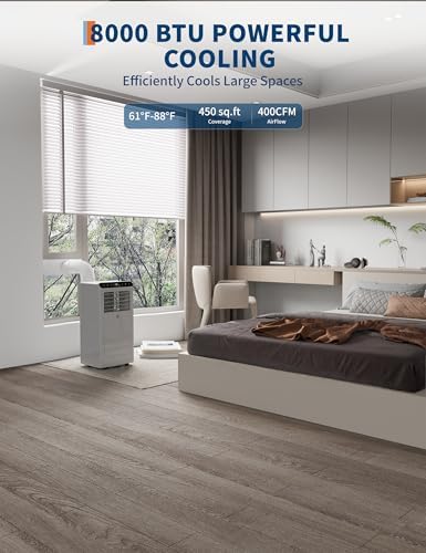 10,000 BTU Portable Air Conditioner, 3-In-1 Ventless Portable Air Conditioner with Dehumidifier, Fan, Room AC Unit Cools Up to 450 Sq.Ft., Auto Swing, 24H Timer, Windows Kit Included, Grey