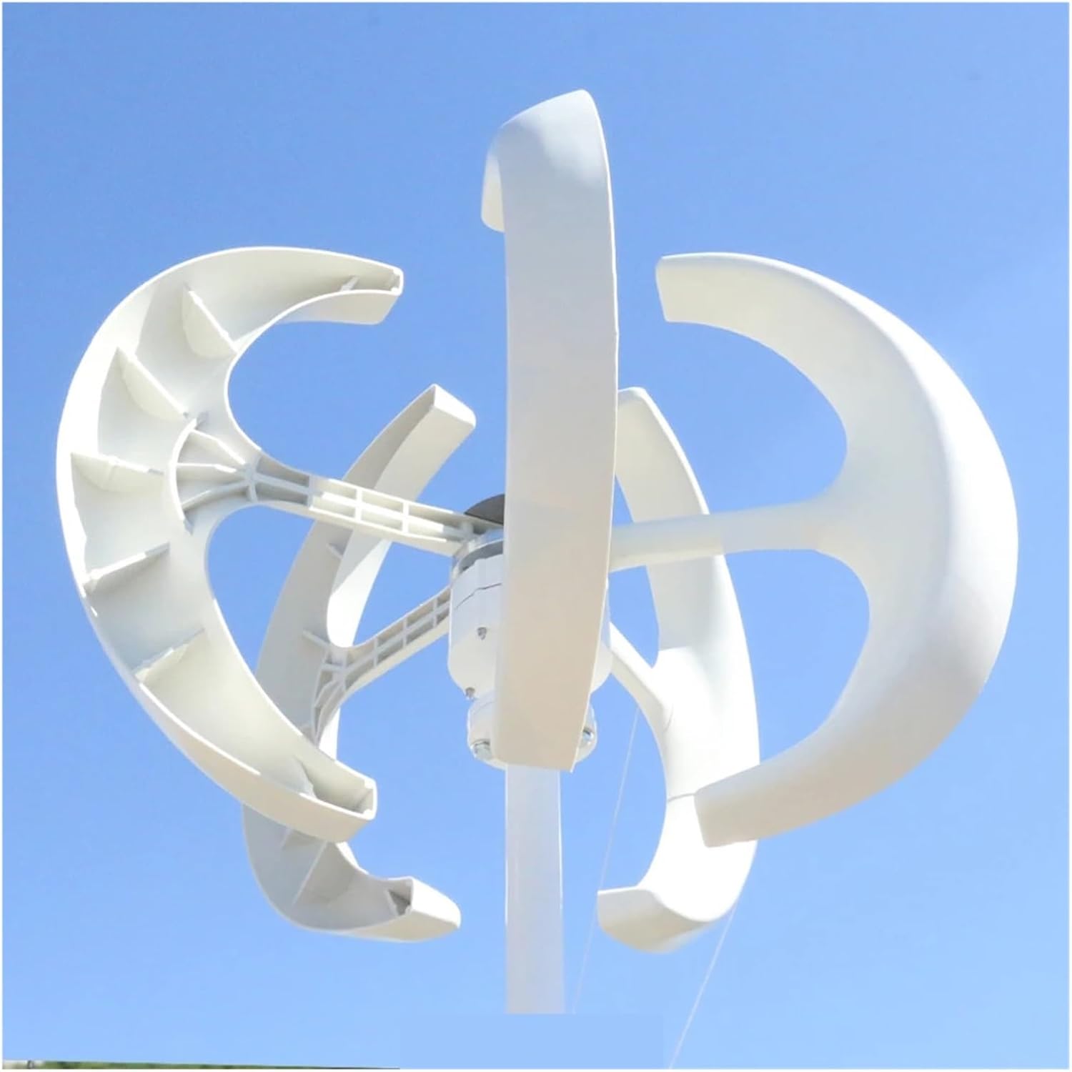 Wind Turbines, Lantern Shape 5KW 12V 24V Vertical Wind Power Turbine Generator Kit for Home 5000W Low Noise Windmill Low Wind Speed Starting Wind Turbines(White,12V)