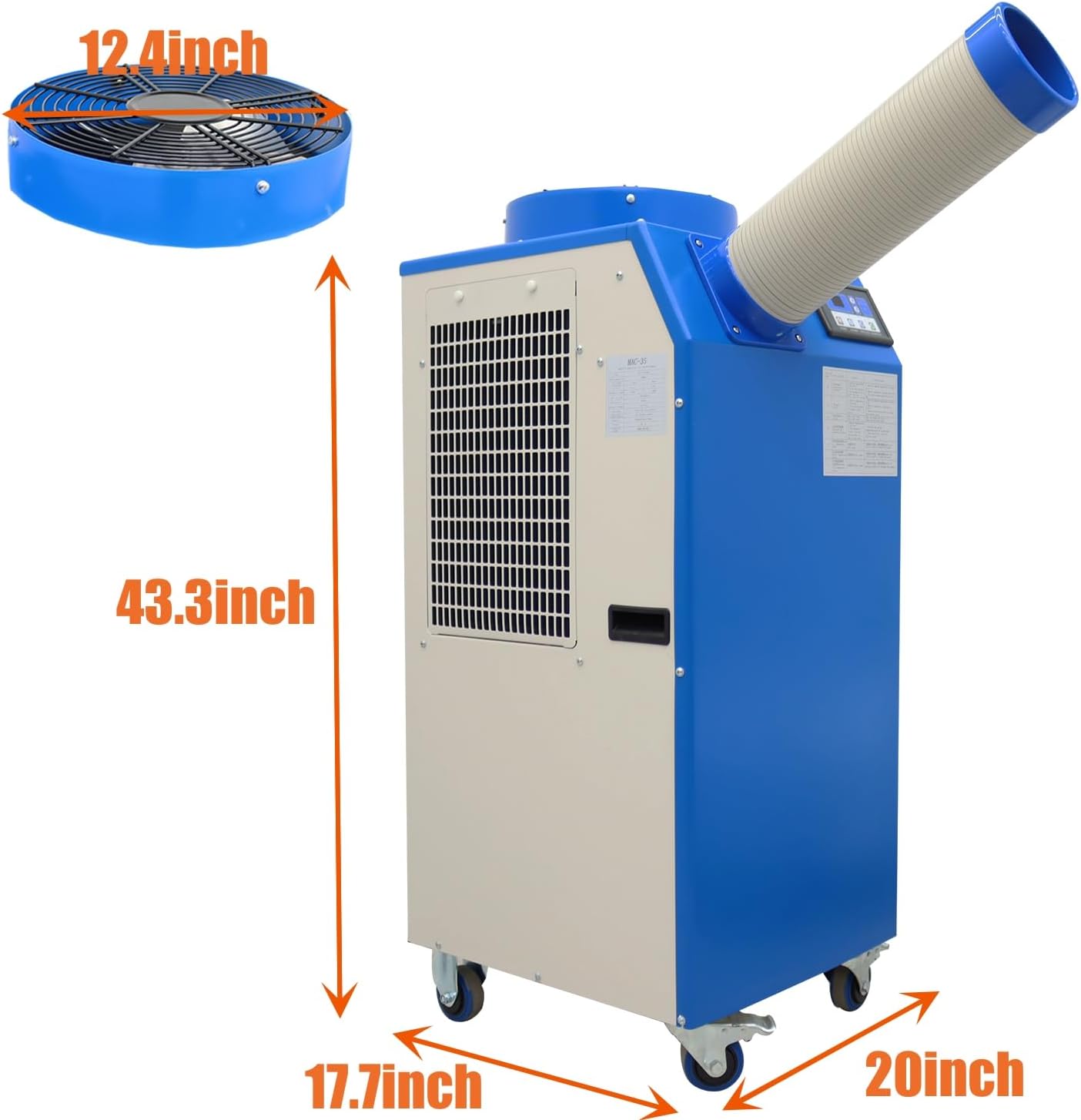 Industrial Air Conditioner Portable Spot Cooler 11900BTU/H Single Column Air-Cooled Commercial Mobile Outdoor Cooling Aircon 480m³/h 110V