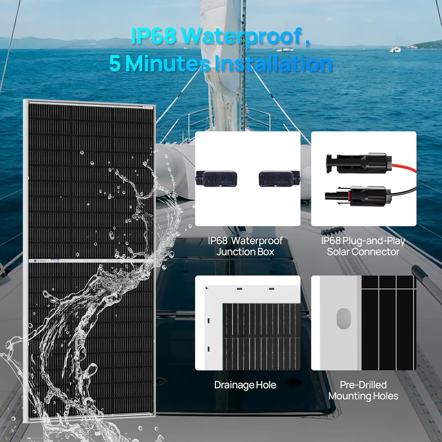 ECO-WORTHY 195W N-Type 18BB Bifacial Solar Panel, 1PC 12 Volt Monocrystalline Solar Panel with 25% High Conversion Efficiency, Ideal for RV, Boat, Roof, Farm,Home & Off-Grid Applications