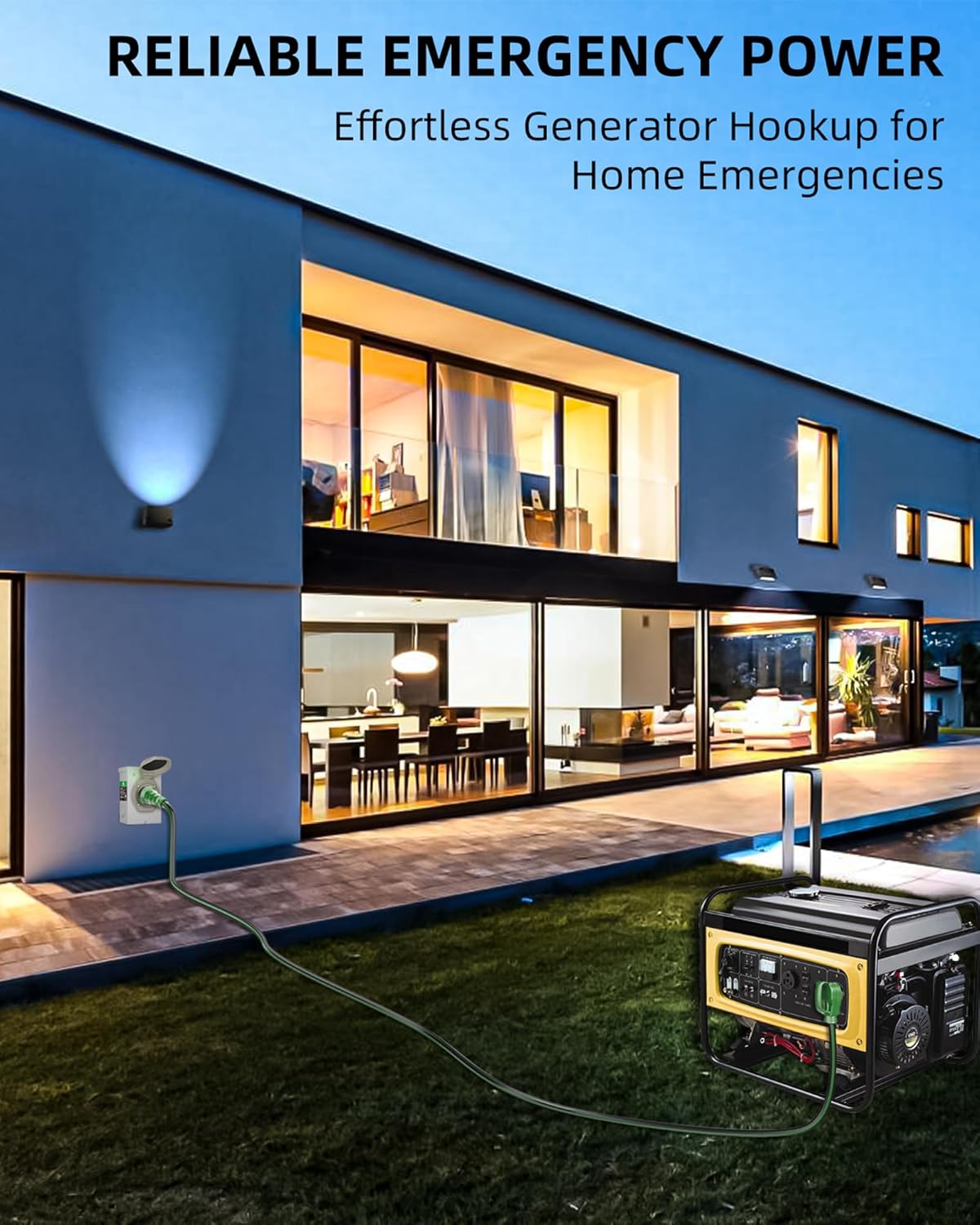 50 Amp 15FT Generator Cord and Pre-Drilled Power Inlet Box, NEMA 14-50P to SS2-50R Generator Cord Kit, 6/3+8/1 AWG STW Twist Lock Connector, 125/250V 12500W, ETL Listed, Ready for Emergency Use