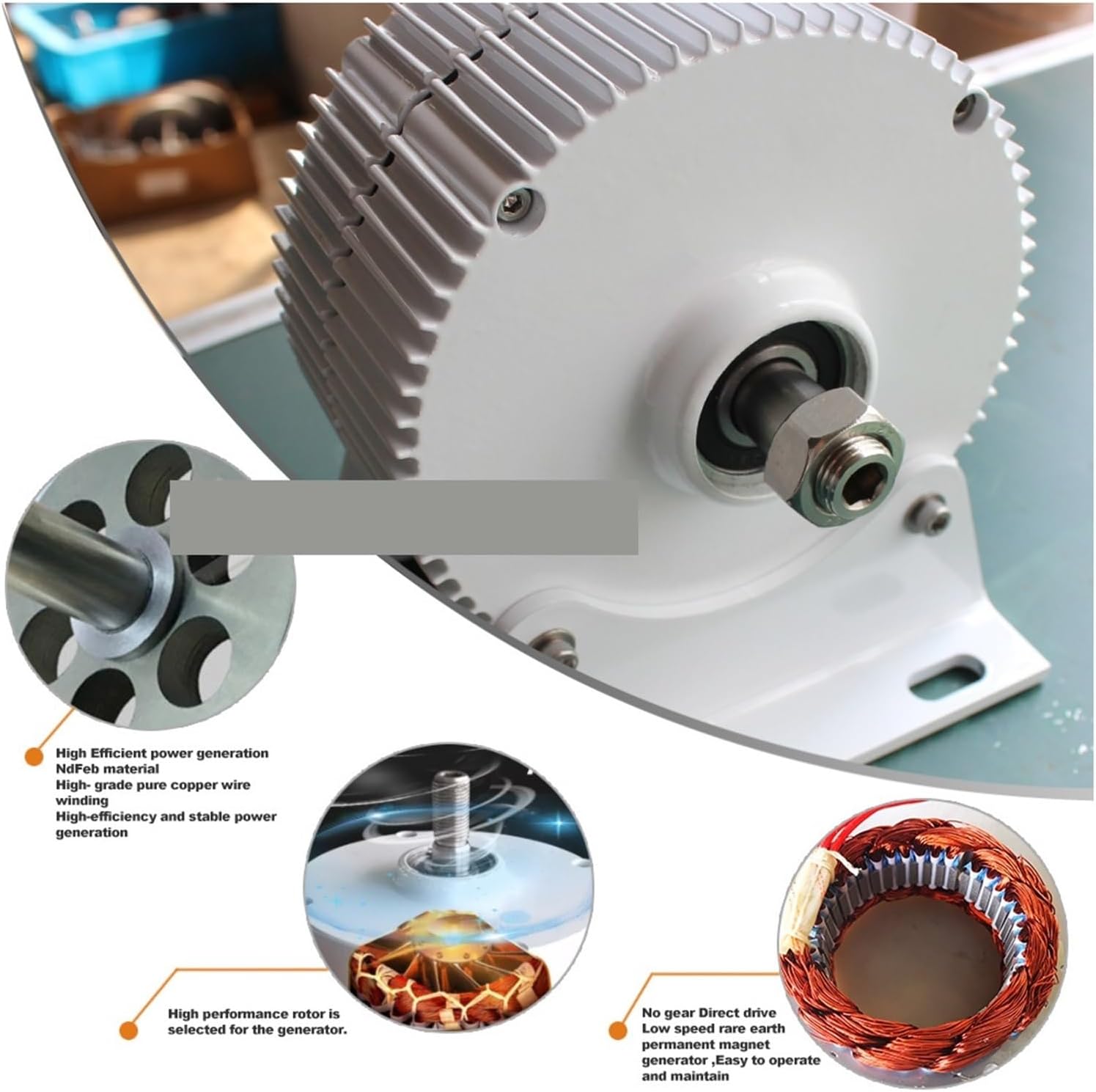 Low Speed 1000W 12V 24V 48V Gearless Permanent Magnet Wind Turbine Generator Use for House Farm Factory Industrial Energy(with Base,48V)
