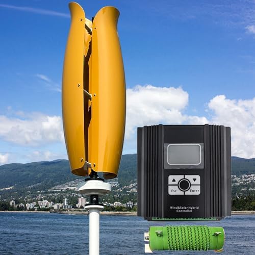 3000W Maglev Wind Turbine Generator Kit - High Efficiency 12V/24V/48V Vertical Wind Power System with Controller & Unloader for Roofs, Gardens, Boats - Yellow