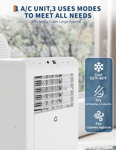 Portable Air Conditioners 10000 BTU, Quiet and Powerful 3 in-1 Portable AC Unit with Remote, Dehumidifier, Fan Modes & 24H Timer for Bedrooms, Offices, and Indoor Areas up to 450 Sq.Ft, White