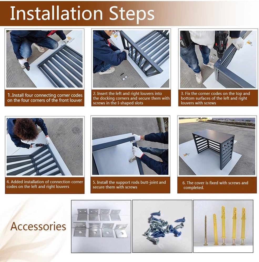 Air Conditioner Cover For Outside Unit Aluminum Air Conditioner Fence Screen Rack Air Conditioner Flower Stand For Garden Patio Waterproof Brown White Grey (Color : Brown, Size : 1