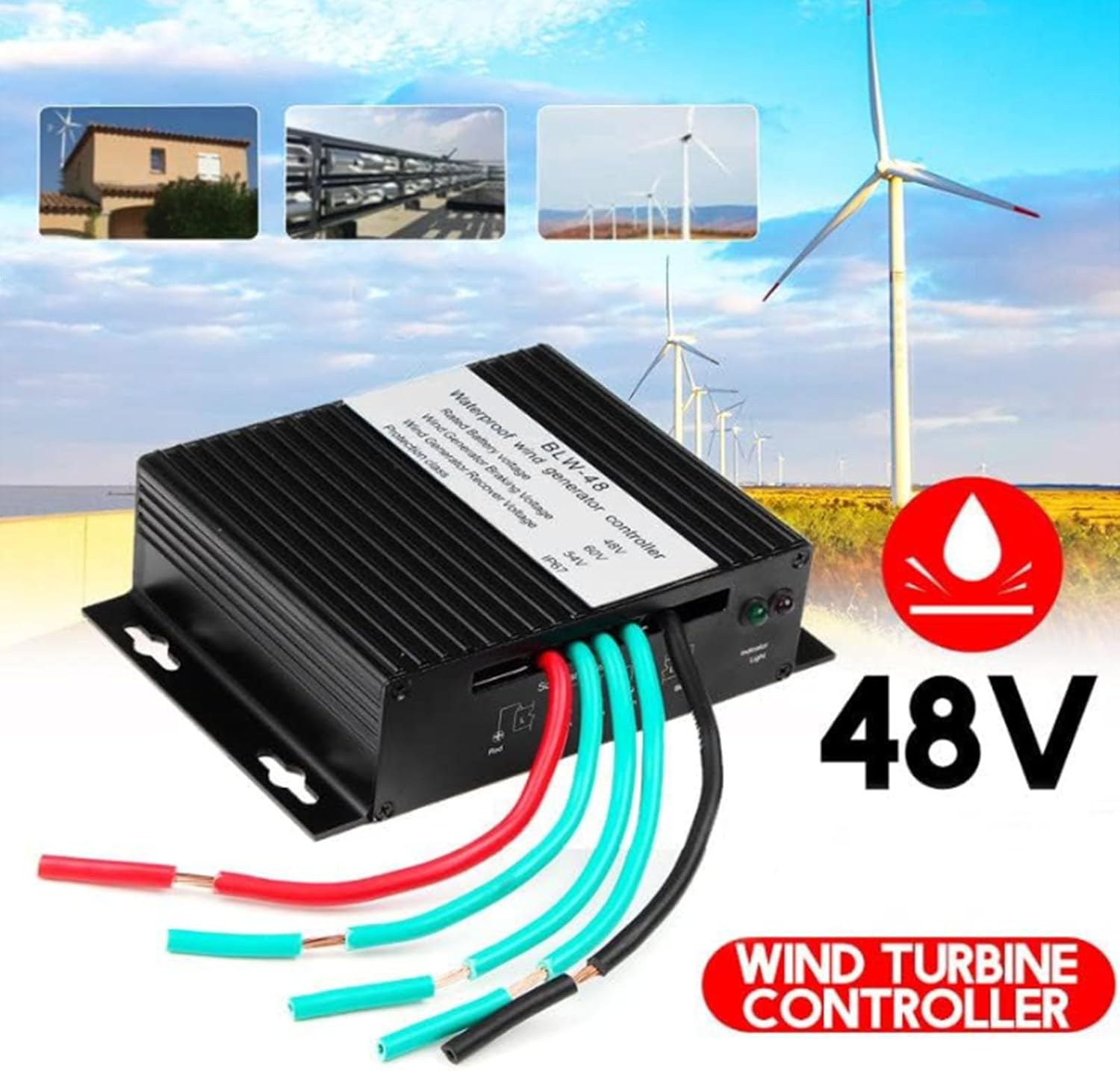 1200W-3000W IP67 Waterproof Wind Generator Controller, 12V 24V 48V 220V Wind Power Charge Regulator for Wind Turbine Systems,12V