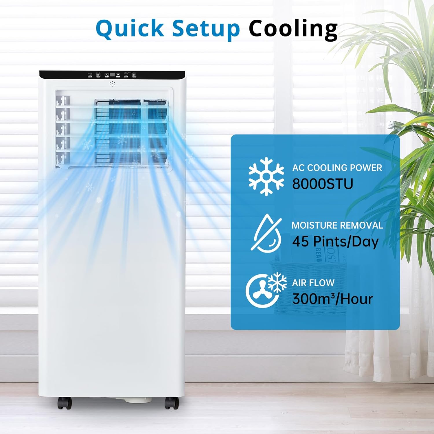 8,000BTU Portable Air Conditioner with Remote Control, Portable AC for Room up to 350 Sq. Ft., 5-in-1 Air Conditioner with Digital Display, Window Installation Kit, 24H Timer, Sleep Mode