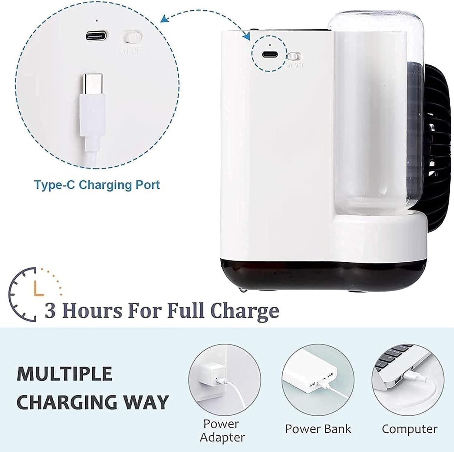 Portable Air Conditioner, Personal Evaporative Cooler & Humidifier, USB Rechargeable Desktop Cooling Fan, for Bedroom,Dorm,Travel (Color : White)