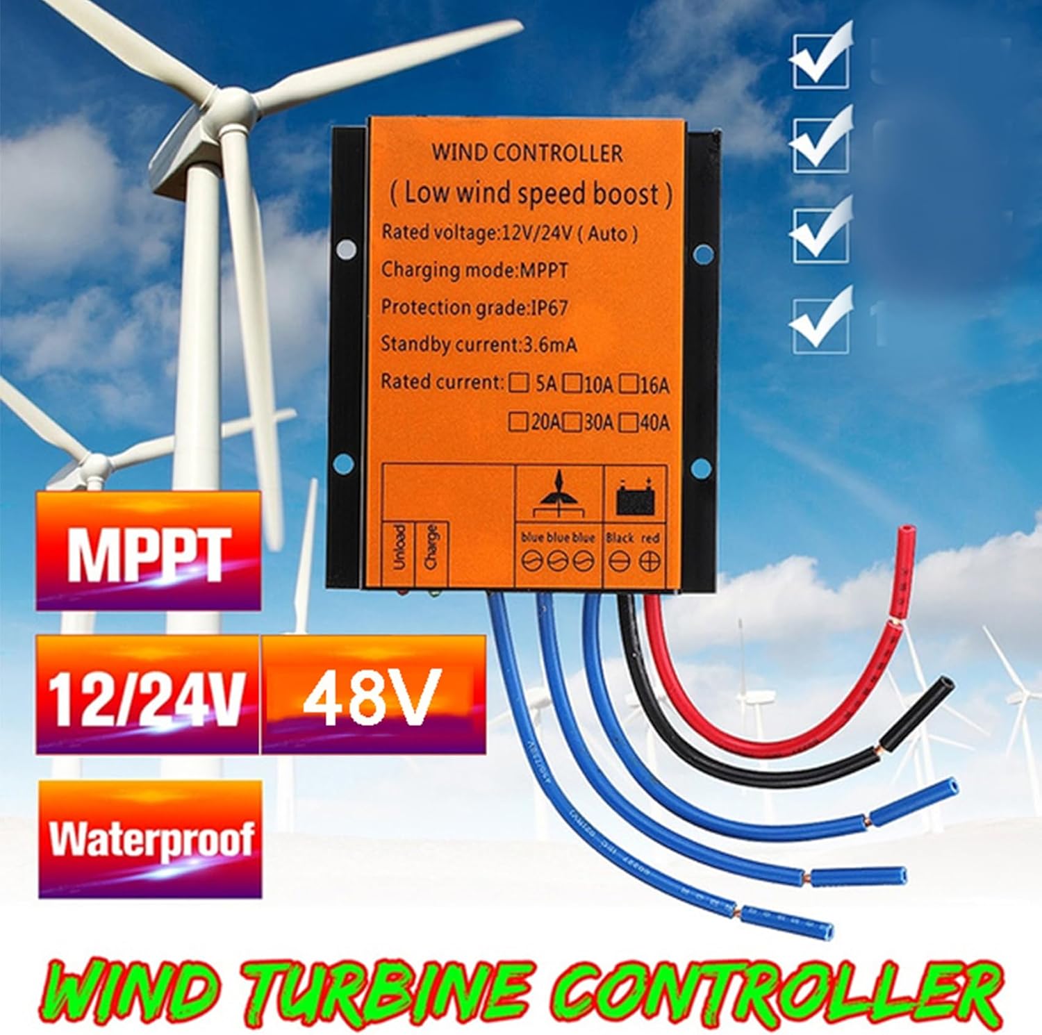 12000W MPPT Wind Turbines Generator Charge Controller, Waterproof 12V 24V 48V Wind Solar Power MPPT Regulator for Wind Turbine Generator