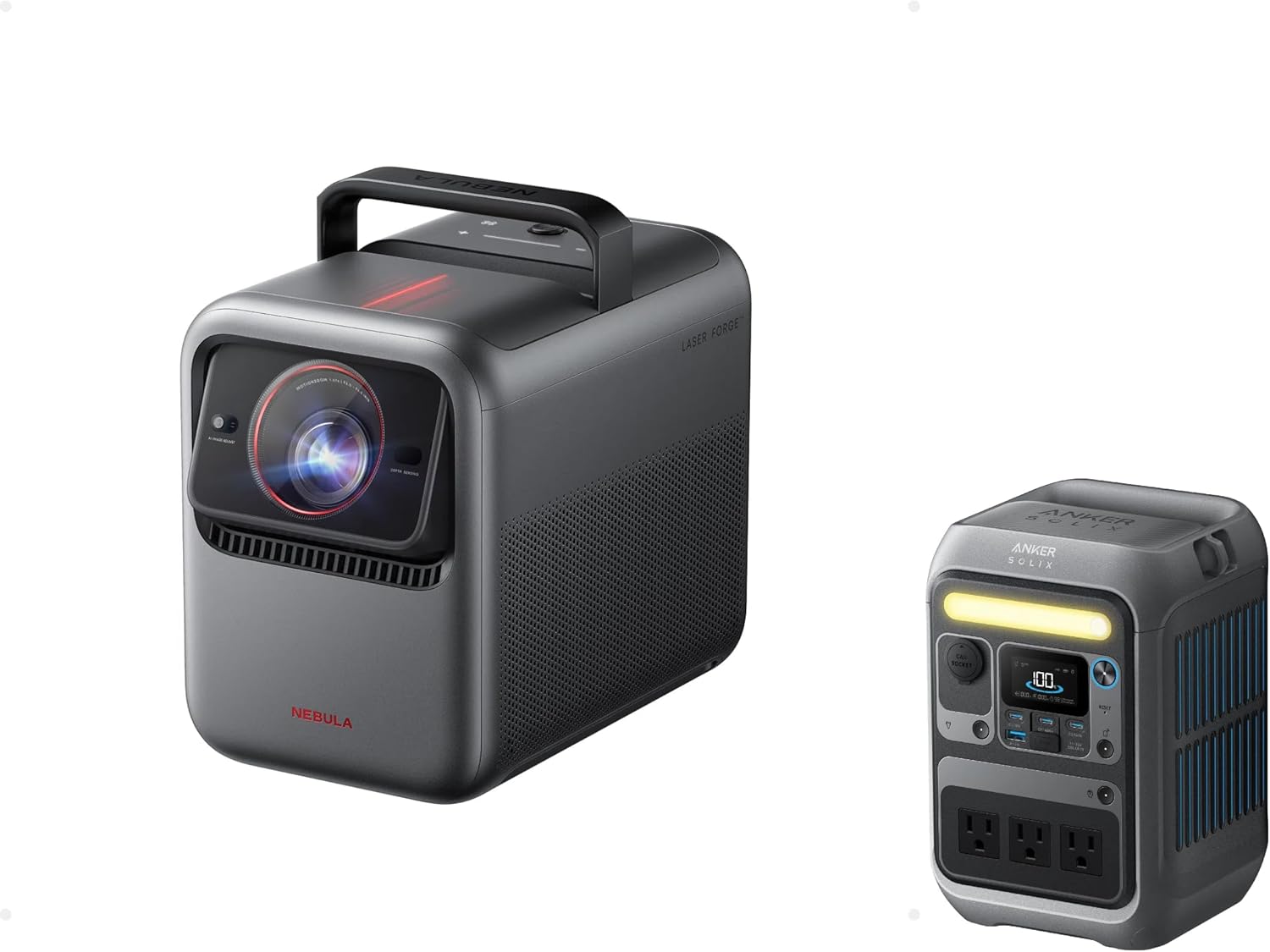 Anker SOLIX C300 Portable Power Station, 288Wh LiFePO4 Battery, 300W (600W Surge) Solar Generator, 140W Two-Way Fast Charging, with NEBULA X1 Triple Laser 4K Projector