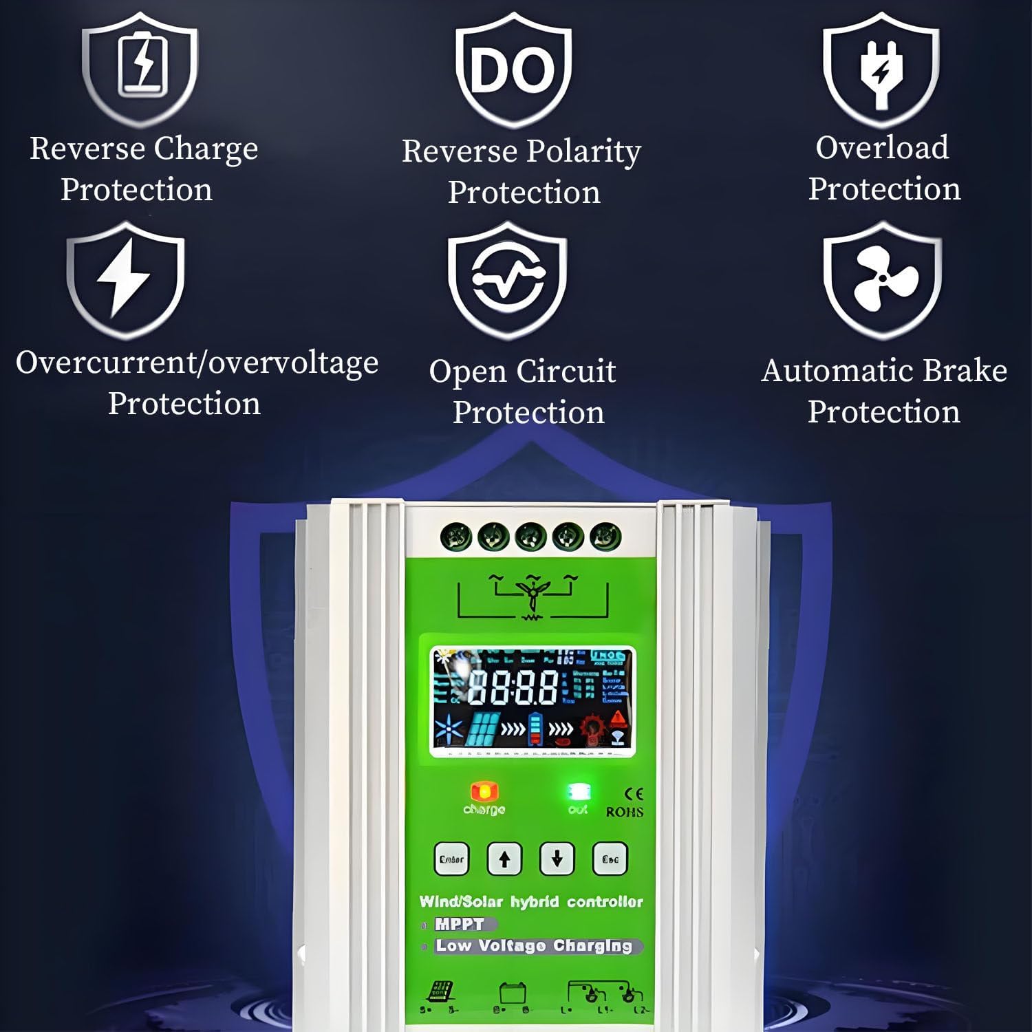 16000W Turbine Generator Controller,Wind Solar Hybrid Charge Controller,with Dump Load,MPPT Boost Charge Regulator,with LCD Display,for Home,Boat,Street Light 48V