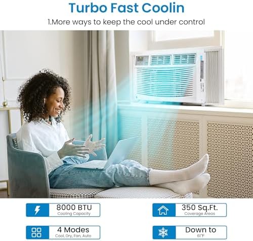 8000 BTU Window Air Conditioner with Wi-Fi, Smart Air Conditioner Window Unit - Remote & App Control & Timer Function & Easy Install Kit, Cools Up to 350 Sq. Ft, Window AC Unit Cool/Dehumidify/Fan
