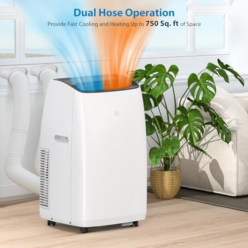 14000 BTU Inverter Air Conditioner for Rooms up to 750 Sq. Ft, 4-in-1 Portable AC Unit, Cooler, Heater, Dehumidifier & Fan, Sleep Mode 42dB, Dual Hose Portable AC with Window Kit & Remote Control