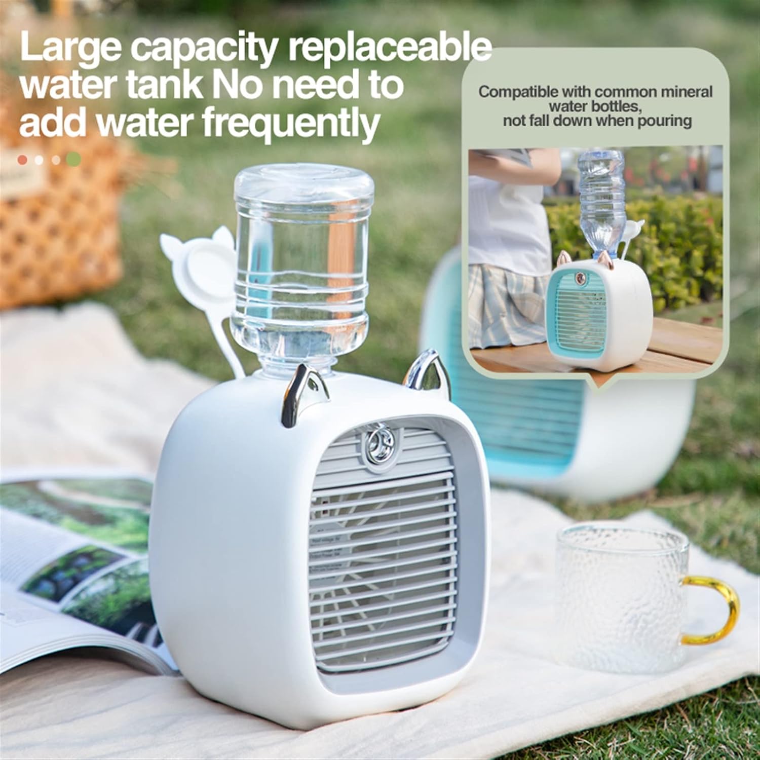 Humidifiers for Bedroom 1200/2400mAh Air Conditioner Portable Camping Fan Rechargeable Spray Cooling Cute Air Humidifier Fan Outdoor Home Humidifier for Home (Color : 1200mAh Grey)