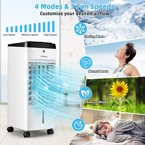 COSTWAY Evaporative Air Cooler, 3-in-1 Portable Quiet Swamp Cooler and Humidifier with Remote, 4 Modes, 70° Oscillation, 12H Timer, Water Tank Lock, Evaporative Cooler for Bedroom Home Office Dorms