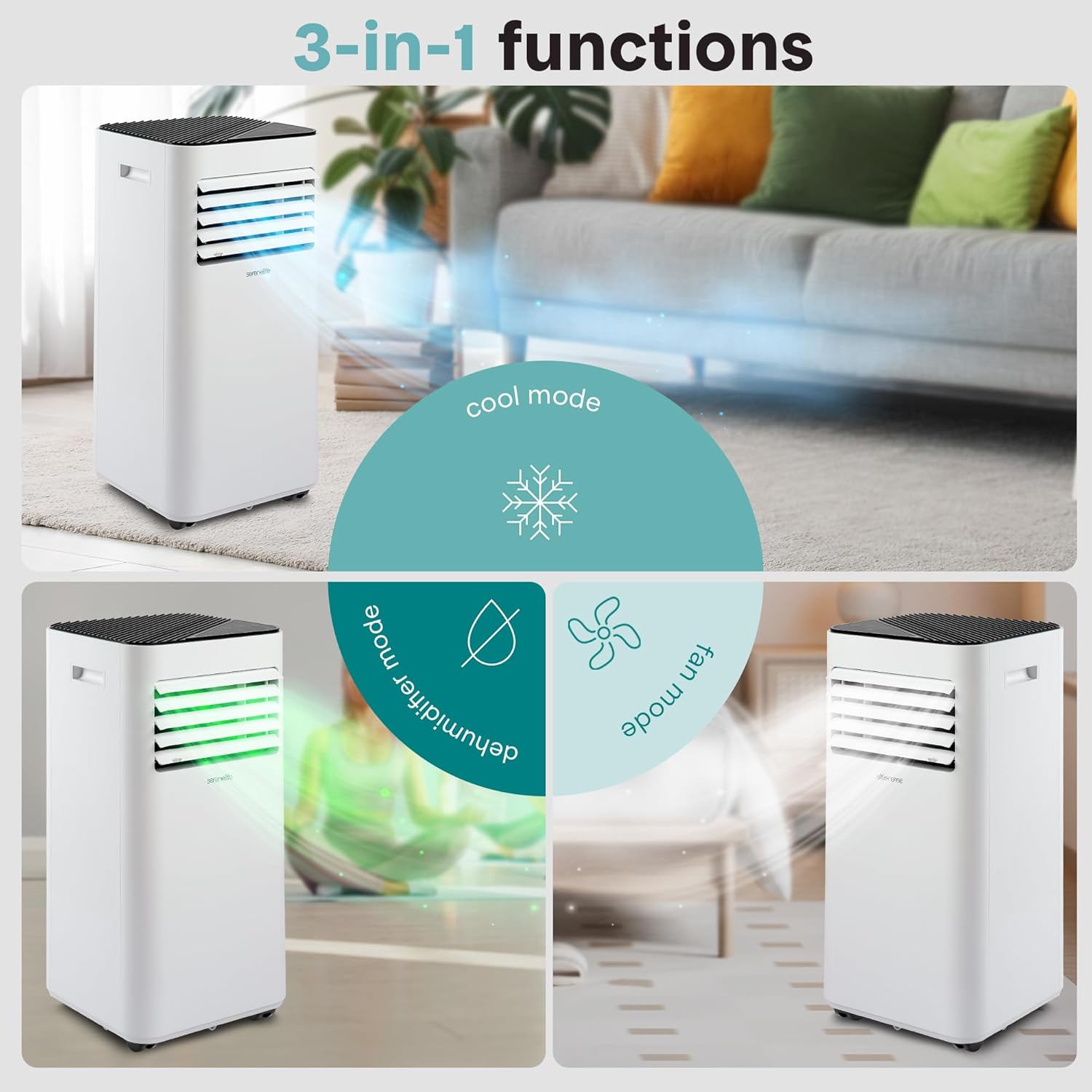 SereneLife Portable Air Conditioner 8,000 BTU with Built-in Dehumidifier - Portable AC unit for rooms up to 350 sq ft - Small AC Unit Remote Control, Window Mount Exhaust Kit
