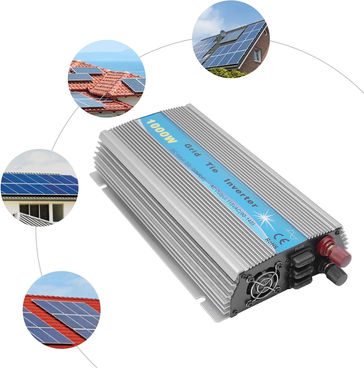 1000W Grid Tie Inverter, 36V Solar Power Converter with MPPT Pure Sine Wave, 110V AC Output Intelligent Cooling Fan Inverter for Home, School & Commercial Grid-Connected PV Systems