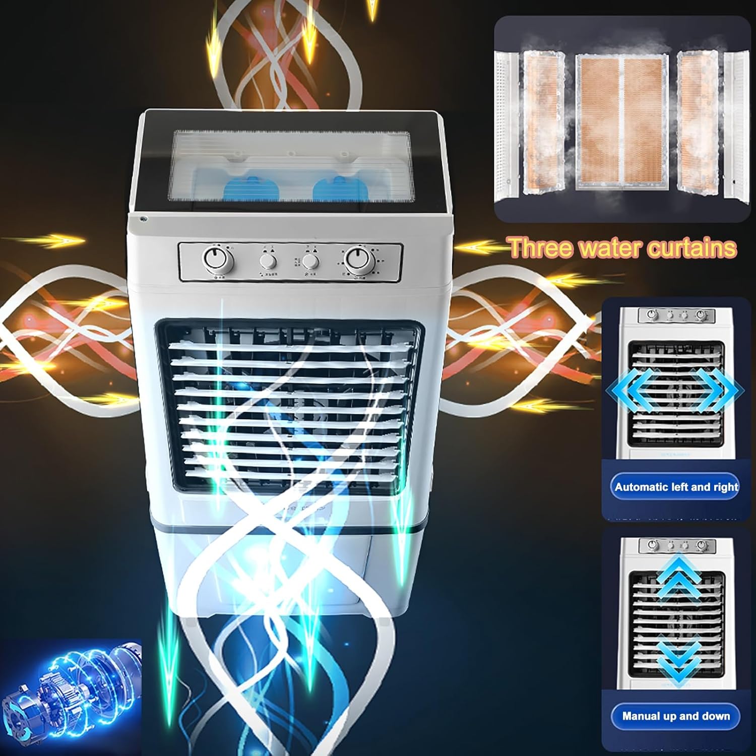 Swamp Cooler Air Conditioner Portable, 3-Speed Fan, 9000CFM Powerful Evaporative Air Cooler, 3-IN-1 Humidifying Cooling Fan for Home, Shop, Factory, Garage(Blue)