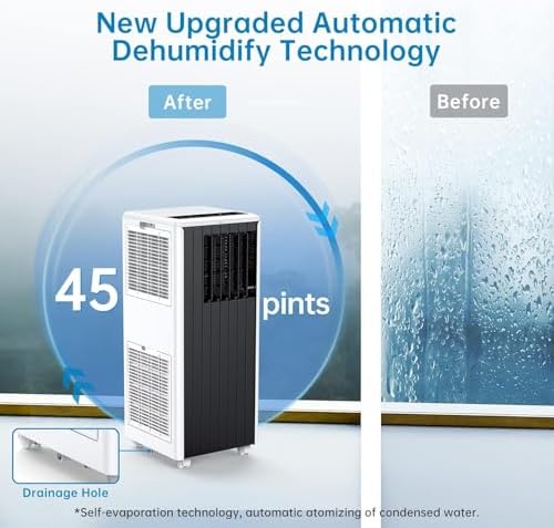 Portable Conditioners Cooling Control 8000 BTUs Portable Air Conditioner with Efficient Cooling, Quiet Portable Cooling AC Up to 350 Sq.Ft. with Dehumidifier, Fan, Sleep Modes, 3-in-1,Grey