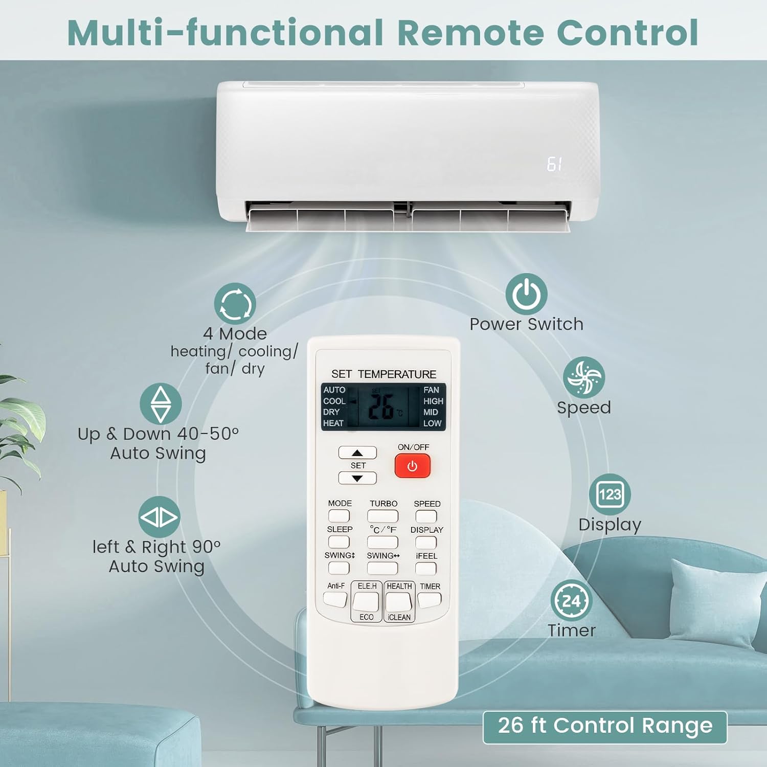 RELAX4LIFE Mini Split Ac/Heating System, 12000 BTU Ductless Mini Split Air Conditioner w/Heat Pump, Remote Control, Cools Up to 750 Sq.Ft, Installation Kit, 21 SEER2 208-230V Inverter Split AC Unit