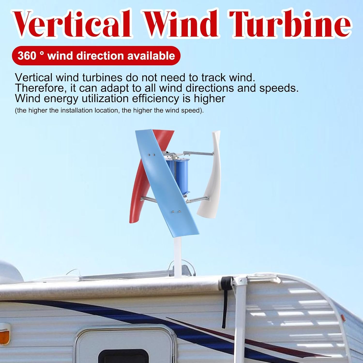 Home Wind Turbine - 3000W Wind Mill Generator - 3 Leaves, Safe, Small Household Windmill for Home, Farm, RVs, Boats, Terraces
