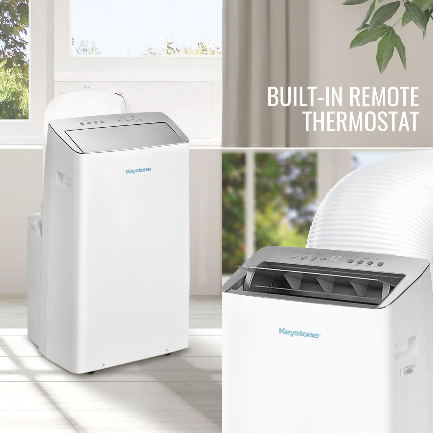 Keystone 14,000 BTU ASHRAE/12,000 BTU DOE Portable Inverter Air Conditioner with Heater, Quiet, High Efficiency Operation and Remote, AC Unit for Apartment, Living Room, Medium Rooms up to 550-Sq. Ft.