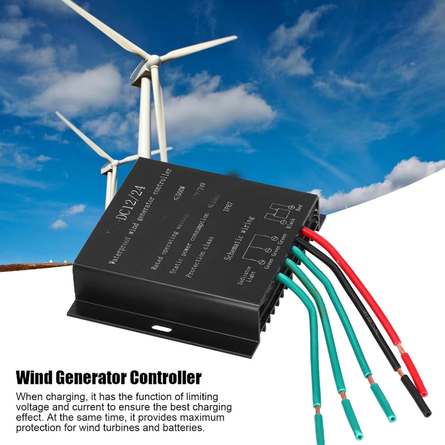 MPPT Wind Turbine Charge Controller 12V 24V 48V Auto Match, Mini Wind Generator Controller with IP67 Waterproof Suitable for 5000W Wind Turbine System,12V