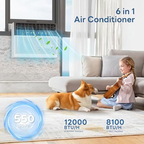 ZAFRO 12000BTU U-Shaped Window Air Conditioner Cools up to 550 Sq.Ft., Ultra Quiet Energy-Efficient Cooling, With Remote Control, White