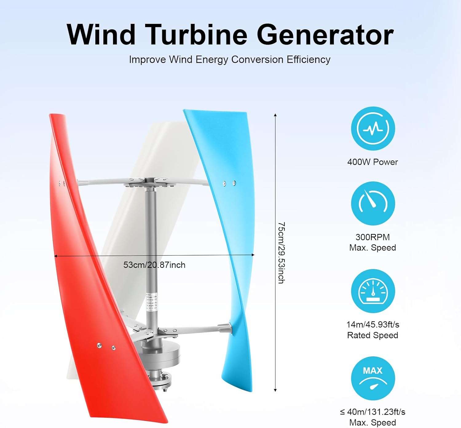 3-Blade Wind Turbine Generator, Vertical Wind Turbine Generator Automatic Home Windmill Kit with Controller, 300RPM Home Wind Turbine System Wind Power Equipment for Boats, Gazebos, Chalets